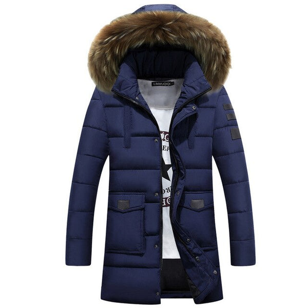 Winter Jackets Parka Men Windbreaker Large Fur Collar Coat Mens Mid-long Thickening Jacket Male Autumn Winter Warm Outwear
