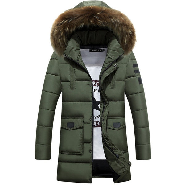 Winter Jackets Parka Men Windbreaker Large Fur Collar Coat Mens Mid-long Thickening Jacket Male Autumn Winter Warm Outwear