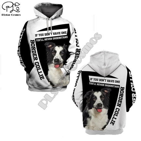 unisex Mens Border Collie Dog 3d print hoodies autumn long sleeve Sweatshirts women pullover tracksuit hood hoody spring outwear
