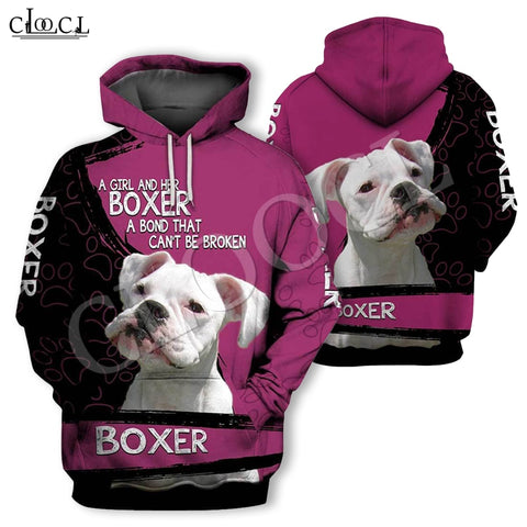 A Girl and Her White Boxer Dog 3D Hoodie Full Printing Women Men Long Sleeve Sweatshirt Casual Pullovers Wild Couples Streetwear