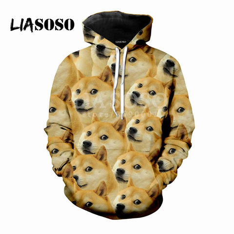 LIASOSO 2018 Funny Cool Shiba Inu Doge Dog Face 3D Print Women Men Hooded Hoodies Sweatshirts Pullover Harajuku Hip Hop X0485
